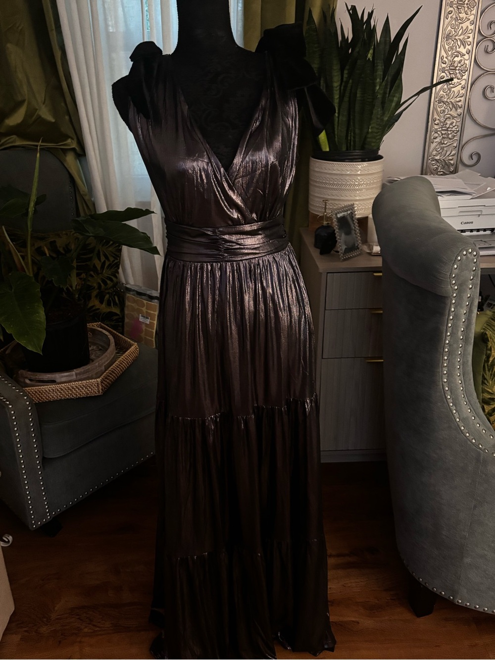 Sugarlips Metallic Charcoal Wrap Maxi Dress